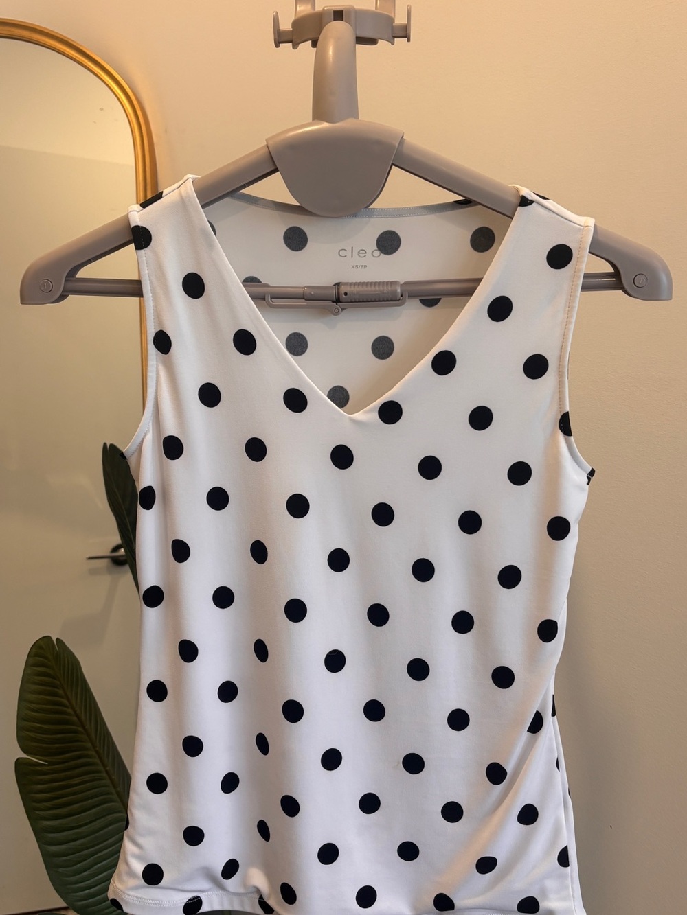 cleo White and Black Polka Dot V-Neck Tank Top
